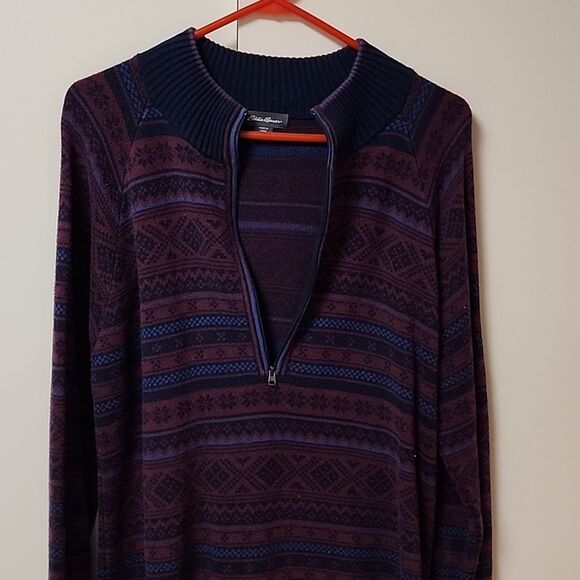 vntge Eddie Bauer men knitted fair isle 1/2 zip navy maroon sweater sz XL y2k - Picture 10 of 16
